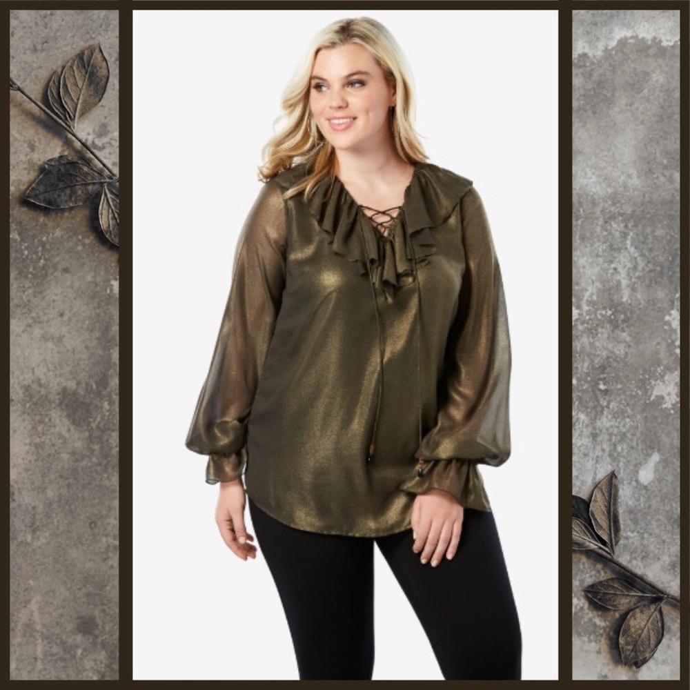Roaman’s • Ruffle Lace-Up Blouse